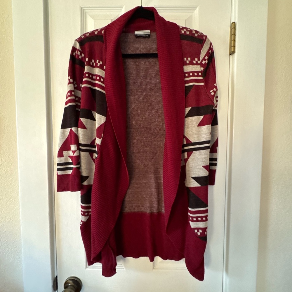 Allison Brittney Burgundy and Black Aztec Western‎ Patterned Cardigan